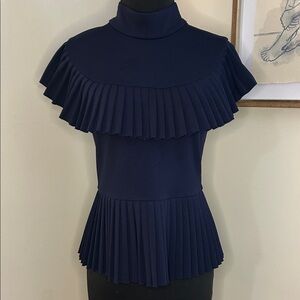 Gracia | Navy pleated short sleeve blouse-Size small